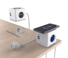 MicroConnect Razdelilnik PowerCube, 3 vtičnice brezžično, 2 USB-A, 1 USB-C, 1,5m, bel