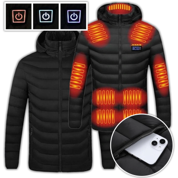shumee 21-zonska ogrevana zimska jakna z USB-jem, topla črna, dolga, XL