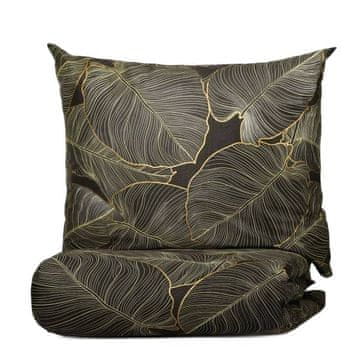shumee Posteljnina GALLO saten s črnimi listi 220x200 + 2*70x80 cm 811970
