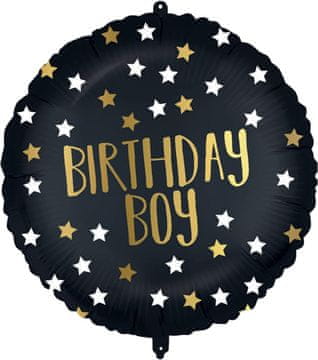 Procos Folija balon BIRTHDAY BOY + utež črne barve 45 cm