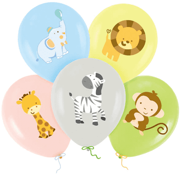 PartyPal Pastelni baloni ŽIVALI Zoo Safari rojstni dan 5 kosov.