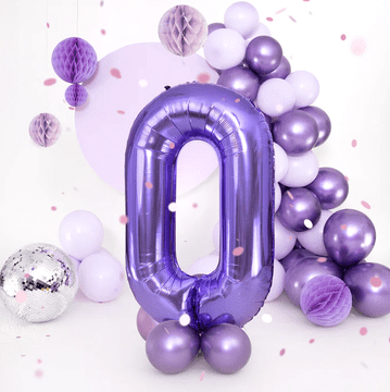 PartyPal Folija balon številka 0 vijoličen 100 cm