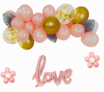 PartyPal Komplet girland iz balonov rožnato zlate barve LOVE, 1 komplet
