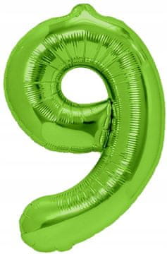PartyPal Folija balon številka 9 NINE zelena zabava 100 cm