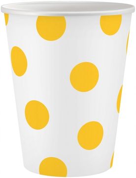 Beli papirnati lončki z rumenimi pikami, 6 kosov.