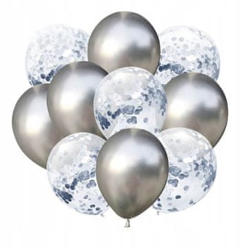 Komplet srebrnih kromiranih balonov s konfeti 12 palcev (25 cm)