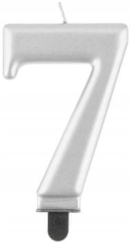 GoDan Svečka številka 7, kovinsko srebrna, 8 cm, 1 kos.