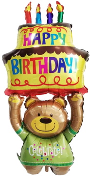 Mejix Folija balon z medvedkom, torta za vse najboljše, 65x124 cm