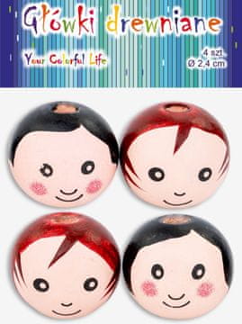 Lesene kroglice SMILE FACES 2,5 cm, 4 kosi.