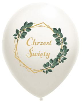 Balon za krst z belimi listi, boho, 35 cm, 1 kos