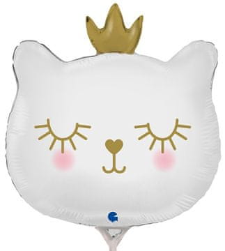 Grabo Folija balon mačka mucek bel s krono za zabavo 35 cm