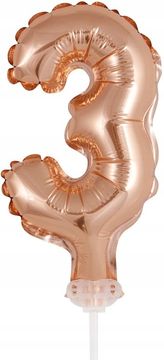 GoDan Folija balon za torto, številka 3, rožnato zlata, 1 kos.