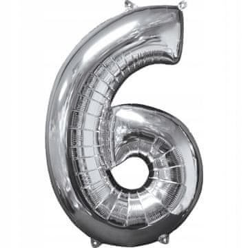 Amscan Folija balon 26" srebrn številka "6", 1 kos.