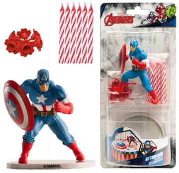 Decora Komplet dekoracij za torto PVC figura KAPITAN AMERIKA s svečami za rojstni dan