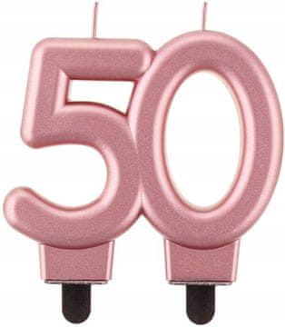 GoDan Svečka številka 50, rožnato zlata, kovinska, rojstnodnevna, 8 cm
