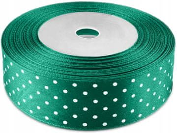 TRAK Saten trak v roli ZELEN Z BELIMI PIKICAMI božični 25 mm 22 m