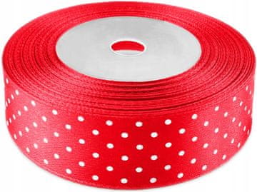 TRAK Saten trak v roli RDEČ Z BELIMI PIKICAMI božični 25 mm 22 m