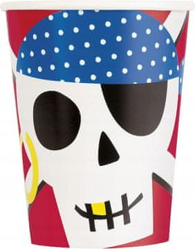 Unique Papirnati lončki za rojstni dan PIRATES Skull Ahoy 266 ml 8 kosov.