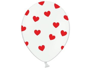 Balon 14 belih z rdečimi srčki 1 kos.