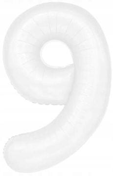 PartyPal Folija balon številka 9 NINE bel 100 cm za zabavo