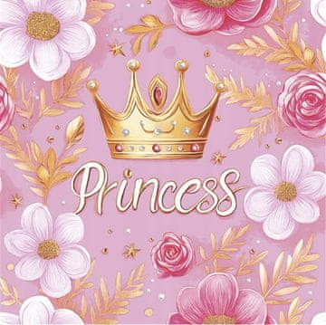 Prtički Rožnata princesa s krono, princesina rojstnodnevna zabava, 33x33cm, 20 kosov.