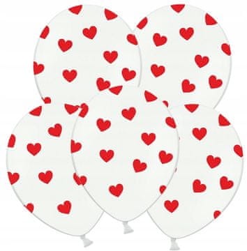 35,5 cm bel balon z rdečimi srčki, 5 kosov.
