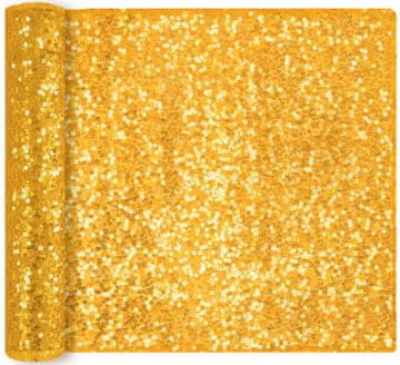 PartyPal Dekorativni bleščeči namizni prt ZLAT Silvestrovo 200x28cm