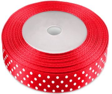 TRAK Saten trak v roli RDEČ Z BELIMI PIKICAMI božični 12 mm 22 m