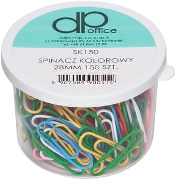Barvite pisarniške sponke v posodici 28 mm 150 kosov