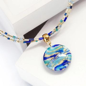 Lampglas Dvojna ogrlica Blue Capsule z 24-karatnim zlatom in biserom Lampglas NP6