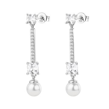 Brosway Srebrni viseči uhani Fancy Infinite iz belega sintetičnega bisera FIW175