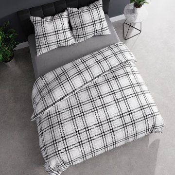 shumee Satenasta posteljnina PETIT 220x200cm - sivo karo, mehka in elegantna