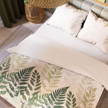 shumee Posteljnina FERNA 160x200 cm - saten bombaž, bež, botanični vzorec