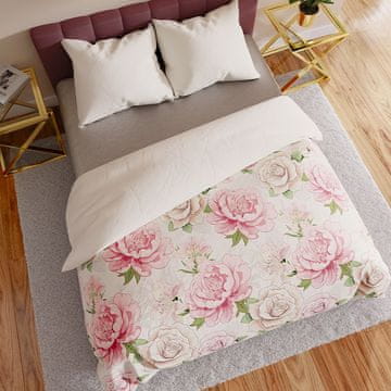 shumee Posteljnina PATTI 160x200 cm - saten bombaž, bela, cvetlični vzorec