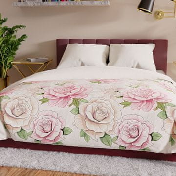 shumee Posteljnina PATTI 220x200 cm - saten bombaž, bela, cvetlični vzorec