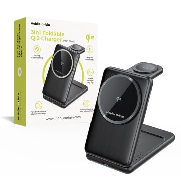Mobile-origin 3in1 Foldable Qi2 Charger PW8, black