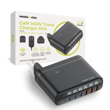 Mobile-origin GaN 140W Travel Charger Hub PW12 EU/UK/US, 3x USB-C + 3x USB-A