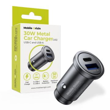 Mobile-origin Metal Car Charger 30W, CA12 - USB-C, USB-A