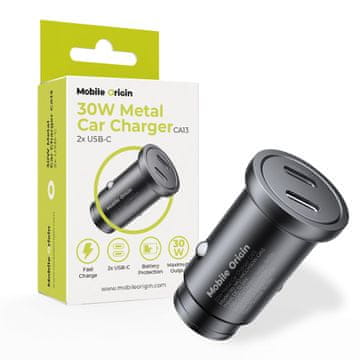 Mobile-origin Metal Car Charger 30W, CA13 - 2x USB-C