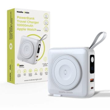 Mobile-origin Powerbank & Travel Charger, Lightning/USB-C Cable, MagSafe/AW/iPhone Compatible, white
