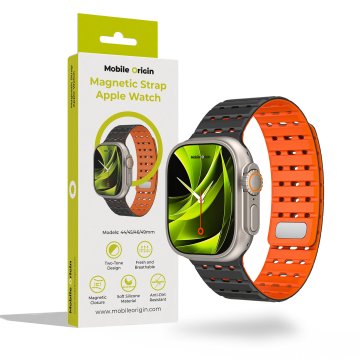 Mobile-origin Magnetic Strap, black/orange -AW Ultra 2/1(49mm)9/8/7(45mm)/6/SE/5/4(44mm)/3/2/1(42mm)