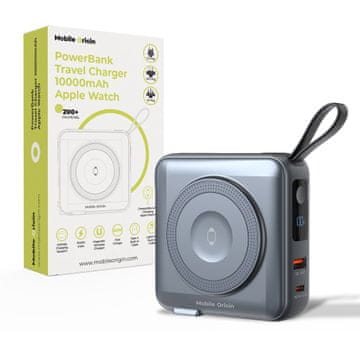 Mobile-origin Powerbank & Travel Charger, Lightning/USB-C Cable, MagSafe/AW/iPhone Compatible, grey