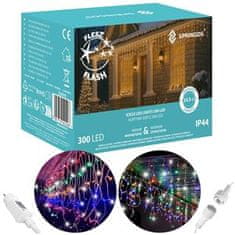 Springos novoletna LED zavesa 300 LED večbarve + hladno bela FLASH 12 + 2,5m