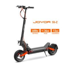 JOYOR Električni skuter S5-Z 600W z baterijo 48V13Ah, dosegom do 55 km, hitrostjo 25 km/h, 10-palčnimi terenskimi pnevmatikami, zložljivo zasnovo, dvojnim vzmetenjem in kolutnimi zavorami za mestno vožnjo
