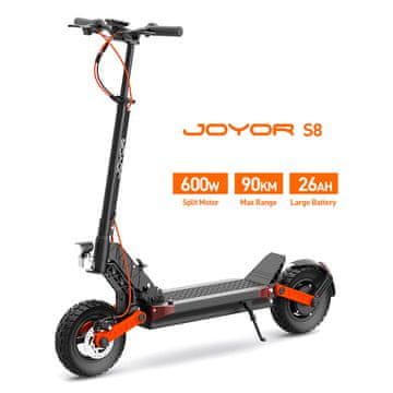 JOYOR Električni skuter S8 600W z baterijo 48V26Ah, dosegom 90 km, 10-palčnimi pnevmatikami, mehanskimi kolutnimi zavorami, zložljivo zasnovo za mestno vožnjo