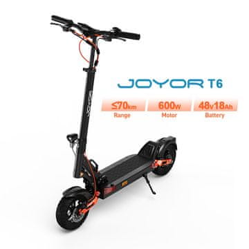 JOYOR T6 600W Electric Scooter, 48V18Ah Battery, 70km Max Range, 10-Inch Pneumatic Tires, Hydraulic Suspension, Adjustable Speed, Foldable Design