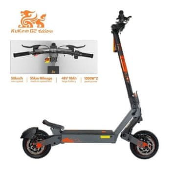 KuKirin Električni skuter G2 Ultra z dvema motorjema - 800 W na motor x 2 - najvišja hitrost 50 km/h - doseg 55 km - 10-palčne pnevmatike - zložljiva zasnova - LED zaslon na dotik