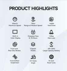 Duotts OOTD-S10 Električni skuter - baterija 48 V 20 Ah - motor 1400 W - največja hitrost 55 km/h - doseg 70 km - zložljiv aluminijast okvir