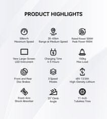 Duotts Električni skuter - 48V 13.5Ah Baterija - 500W Motor - Hitrost do 50 km/h - Doseg do 45 km - Zložljiv - 11" Pnevmatike