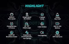 Duotts Električni skuter - 60V 31.2Ah Baterija - Dvojni motor 1600W*2 - Doseg 100 km - Hitrost 65 km/h - 13" Pnevmatike - Zložljiv